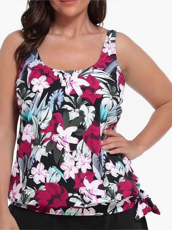 Fullfitall Other - FULLFITALL Swimsuits Tankini Built In Bra Floral Black Pink Size 14 PTP 21”